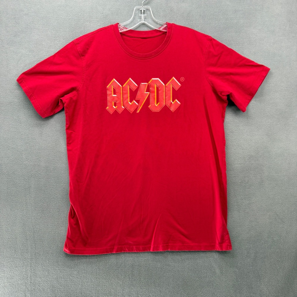 AC/DC Mens Medium Graphic T-Shirt Red Short Sleeve Crew Neck Rock Band Tee